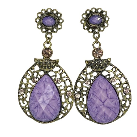Sisi Collection Jewelry - Gold Tone Faux Turquoise Filigree Drop Earrings Style Fashion Open Work Elegant